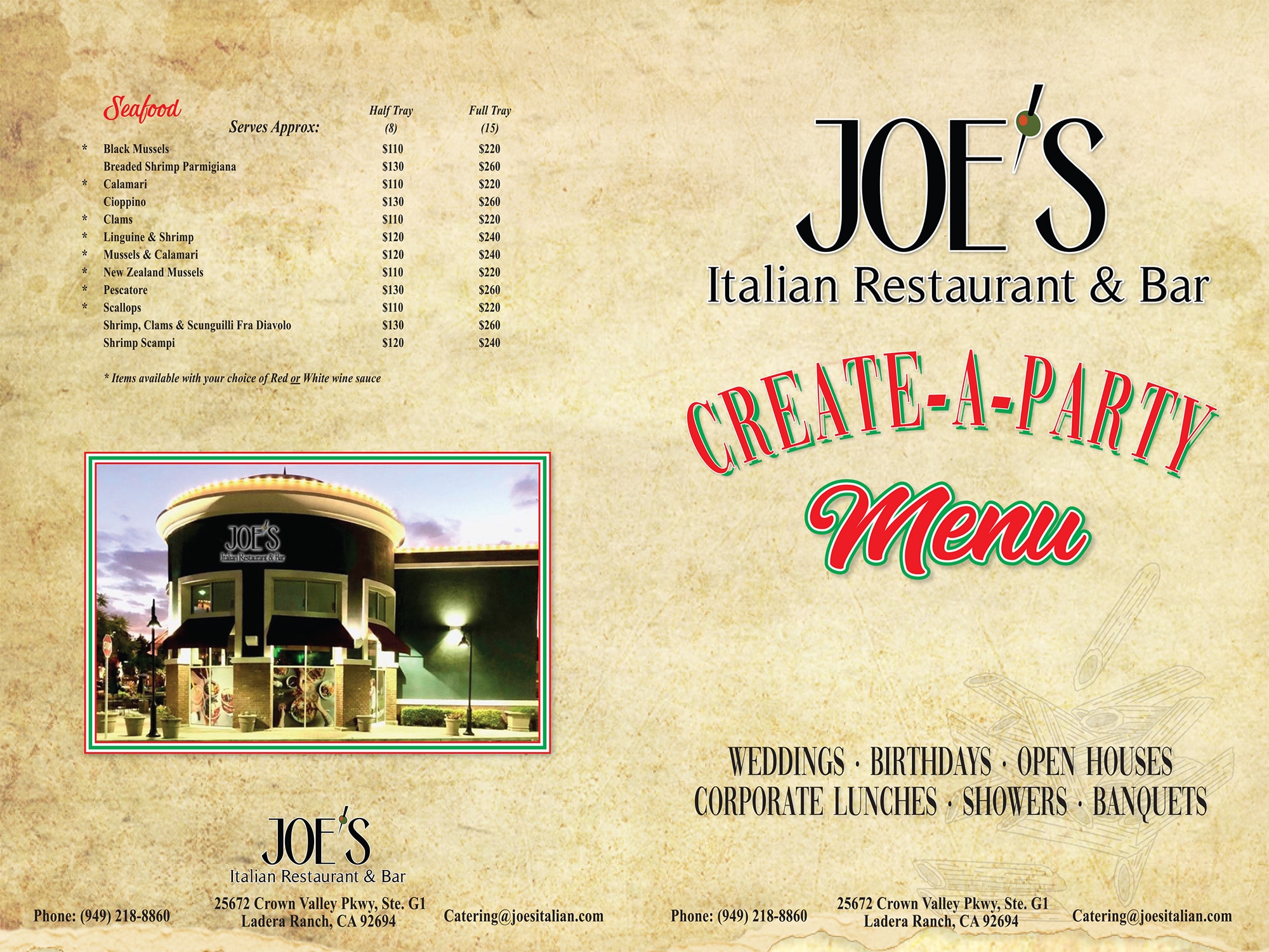 Joe's Italian Restaurant and Bar Catering Ladera Ranch, CA