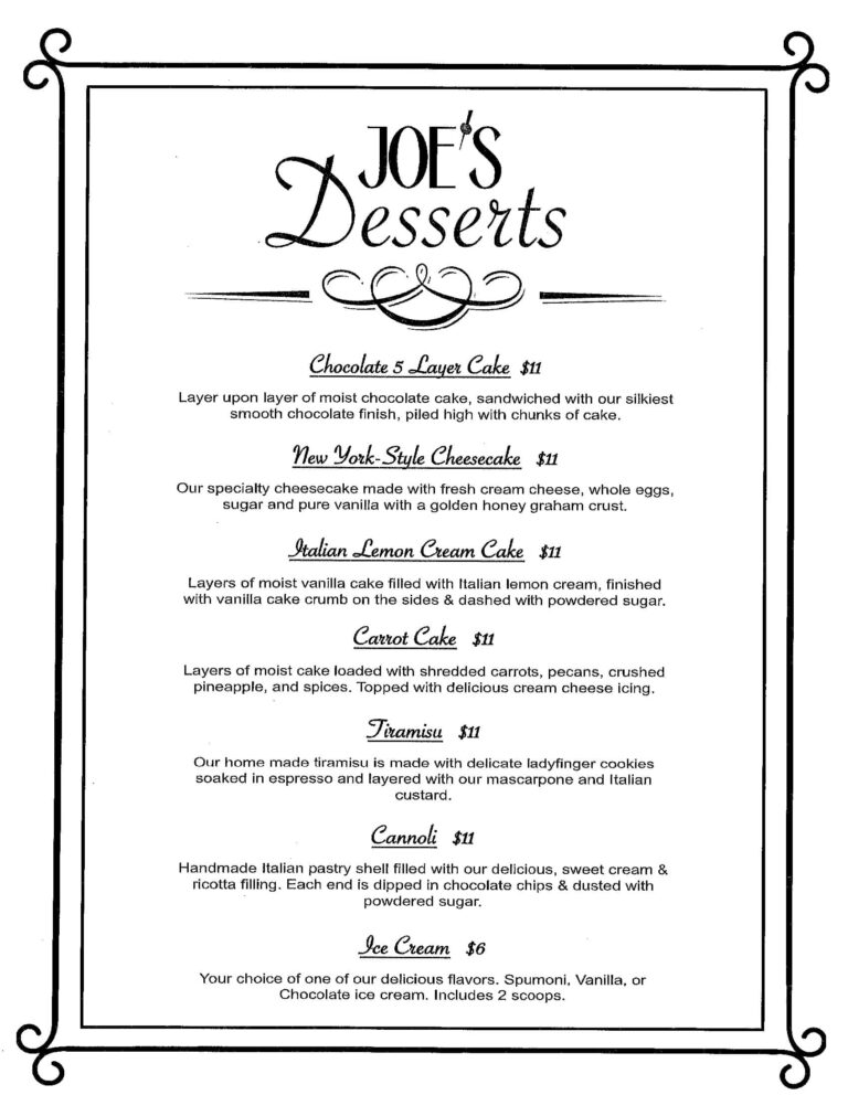 Menus Joe's Italian Restaurant and Bar