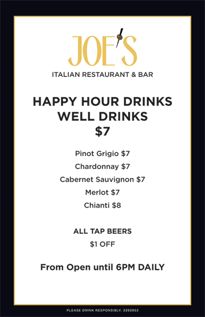 Joe's Italian Restaurant and Bar Happy Hour Menu