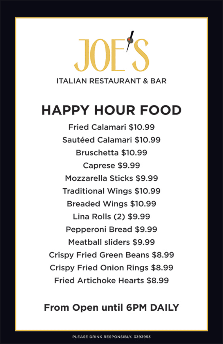 Menus Joe's Italian Restaurant and Bar