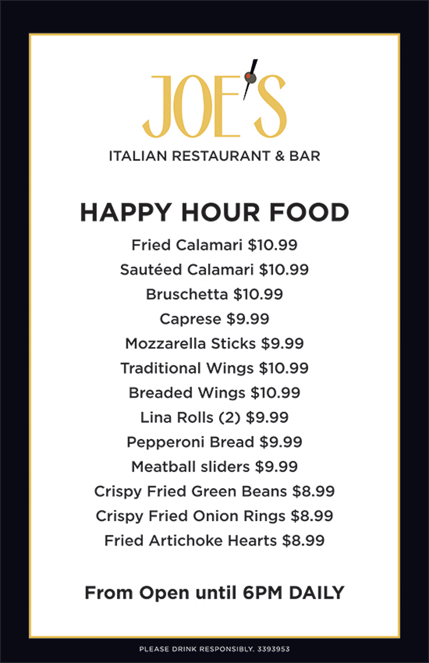 Menus Joe's Italian Restaurant and Bar