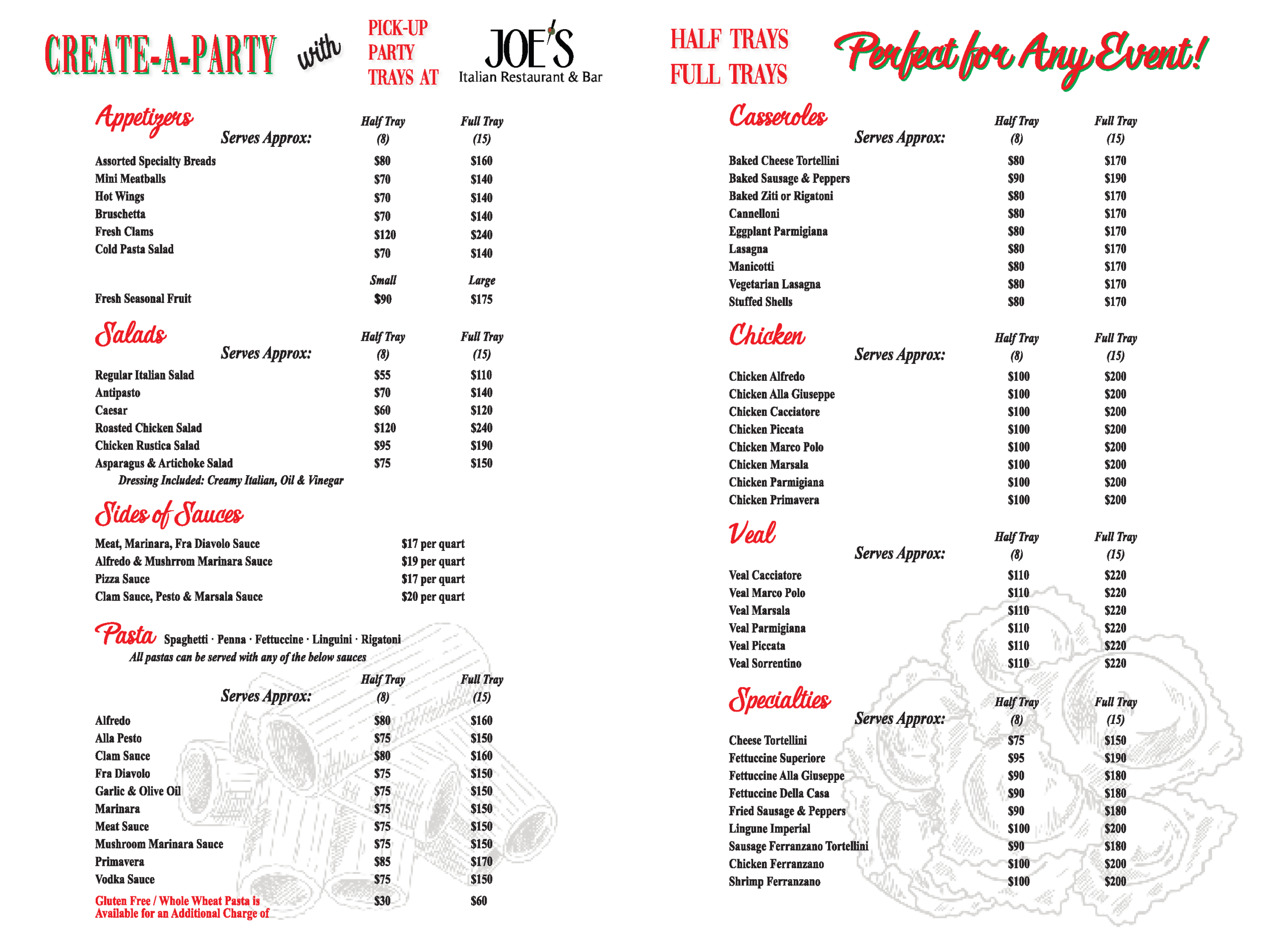 Joe's Italian Restaurant Catering Menu
